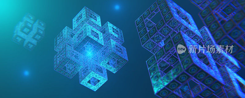 数字区块相互连接，形成一个加密链。块或立方体，连接由数字组成。抽象的技术背景。横幅区块链的概念。3 d渲染。
